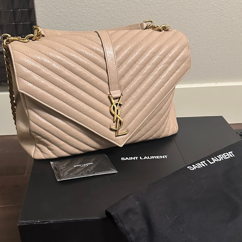 Saint Laurent Quilted Chain Shoulder Bag in Blush